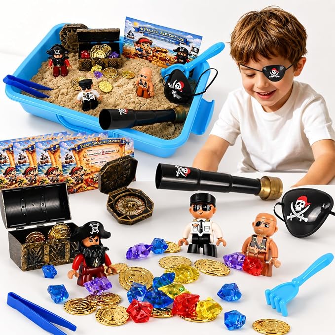 Pirate Treasure Chest Sensory Bin for Kids with Sensory Sand by Unknown