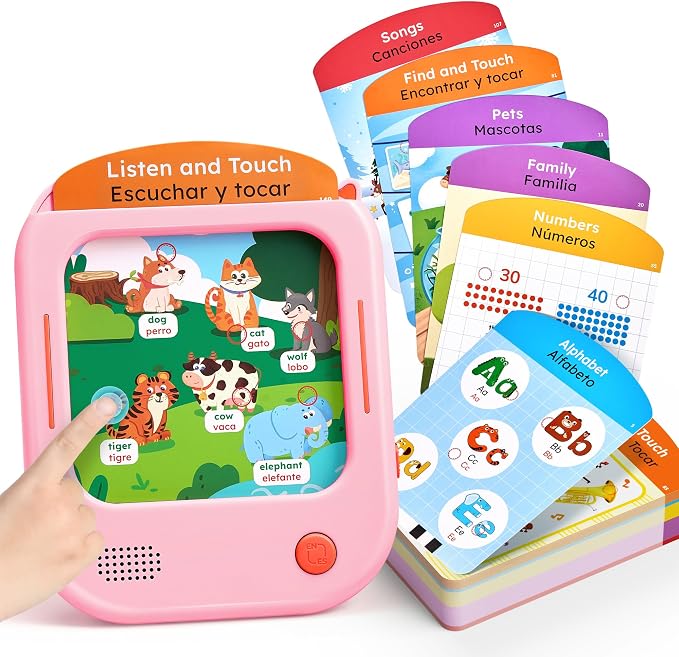JoyCat Bilingual Kids Learning Tablet, 106 Pages Spanish-English Cards by JOYCAT