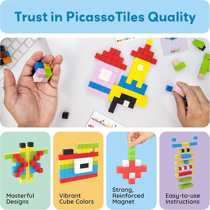PicassoTiles 100pcs 0.5” Pixel Magnetic Puzzle Cube Mix & Match Cubes Sensory Toys STEAM Education Learning Building Block Magnets Children Construction Toy Set Stacking Magnet Creative Kit PMC100 - Image 8