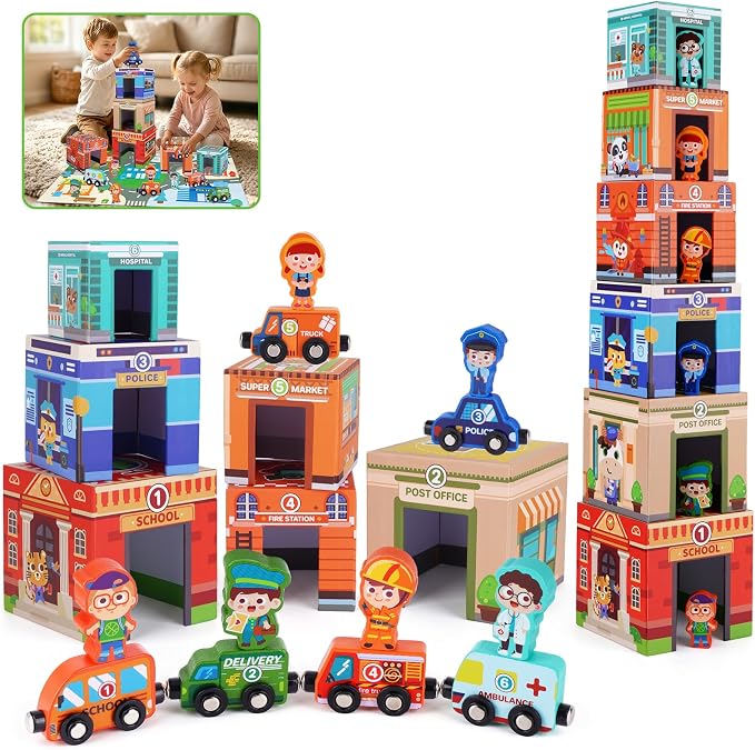 Montessori Sorting and Stacking Community Helpers Toys for Toddlers 1-3 by KMTJT