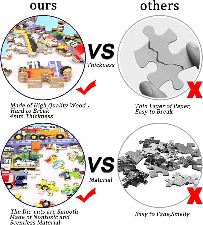 LELEMON 60 Pieces Puzzles for Kids Ages 4-8 Traffic Jam Puzzle for Boys Girls Transportation Vehicles Children Learning Educational Puzzles Portable Box Pack Toys - Image 3