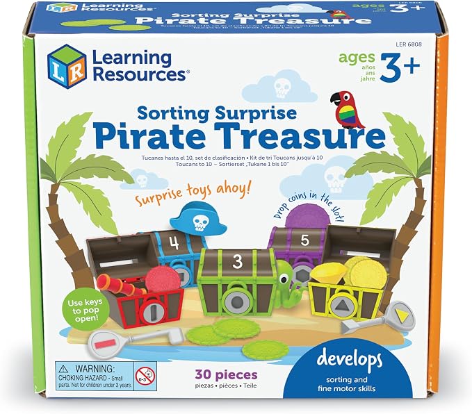 Learning Resources Sorting Surprise Pirate Treasure - 30 Pieces, Ages 3+ Color, Sorting & Matching Skills Toy, Fine Motor Skills Toys for Toddlers, Preschool Learning Toys - Image 2