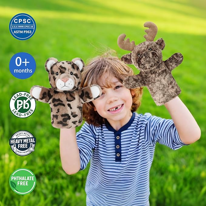 Puppet for Kids Gift for Boys Girls Interactive Role Play Animal Hand Toy Stuffed Plush Wild Animal Safari Educational Tool Leopard