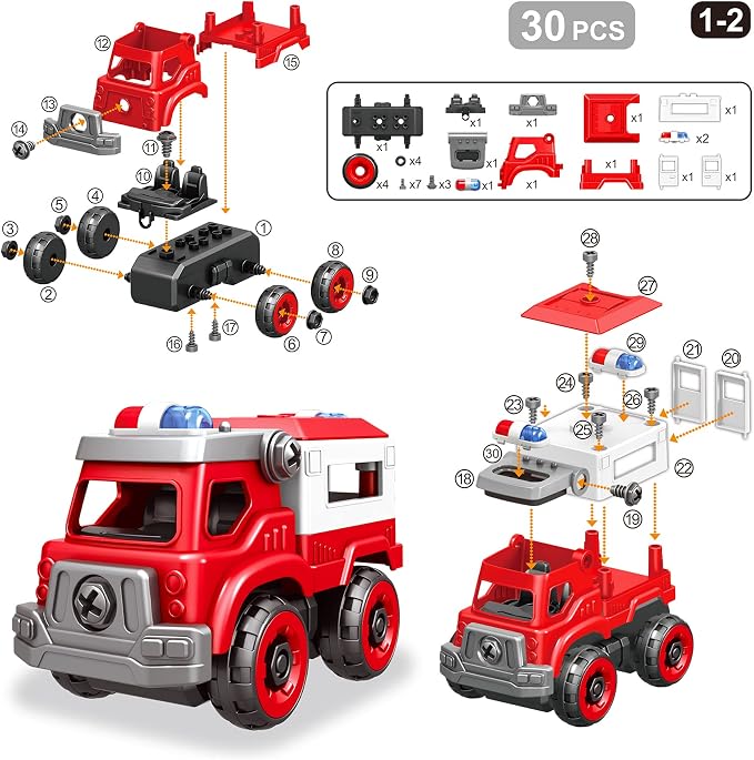 4-in-1 Take Apart Toys Truck with Electric Drill, DIY Assembly Fire Truck - Image 3