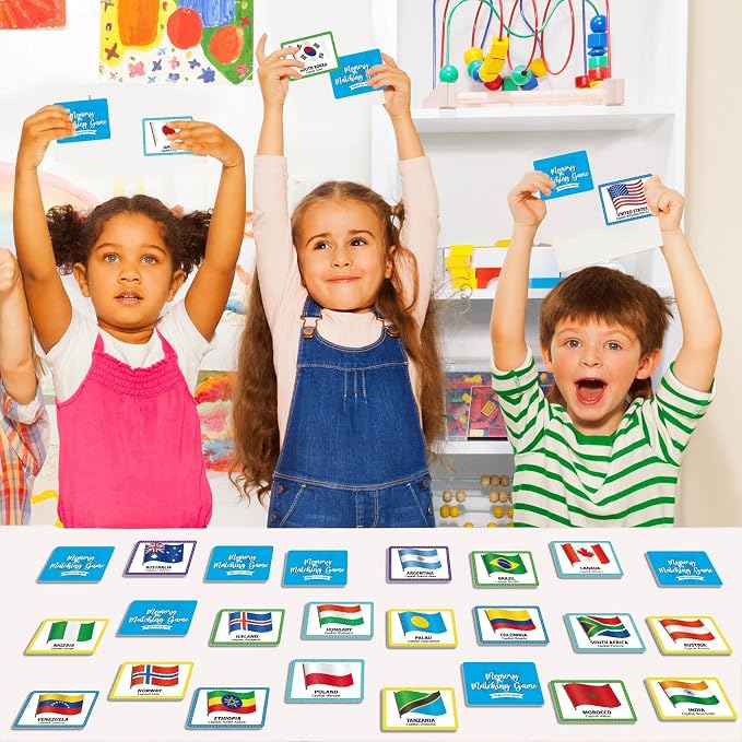 gisgfim 100 PCS Memory Matching Game Flags of The World Concentration Memory Card for Kids and Adults Learning Educational A Fun & Fast Countries of The World Matching Games - Image 7