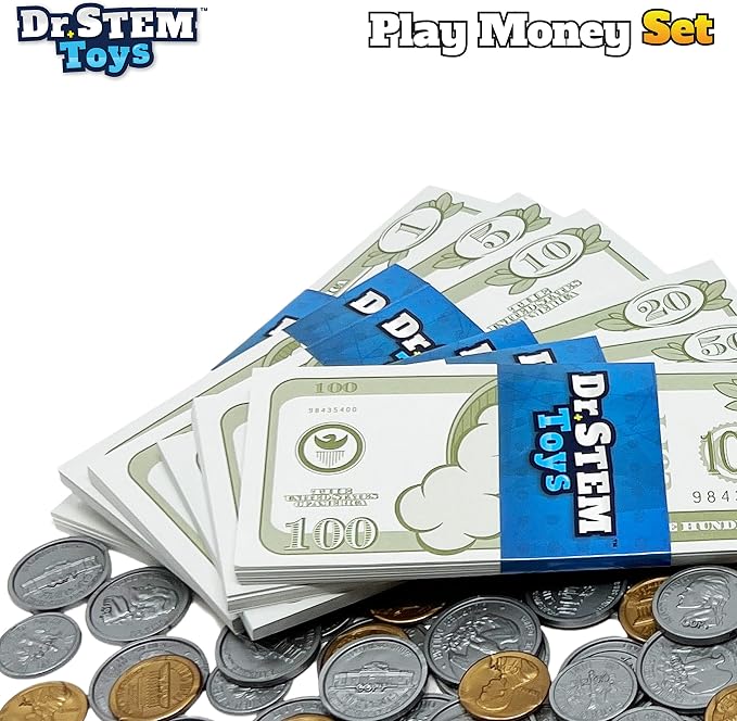 Dr. STEM Toys Play Money for Kids: Durable Boxed Set Provides 400 Pieces of Realistic Fake Money Bills & Fake Coins for Pretend Play, Helps Kids Learn Financial Responsibility & More - Image 5