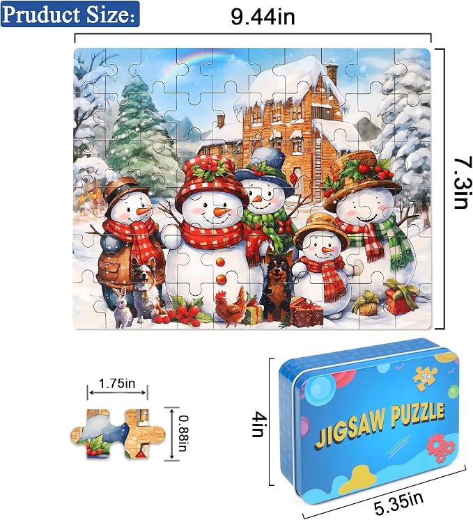 LELEMON 100 Pieces Jigsaw Puzzles for Kids Ages 4-8 Cute Winter Snowman Educational Puzzles Boys Girls Children Learning Educational Puzzles Portable Box Pack Toy - Image 2