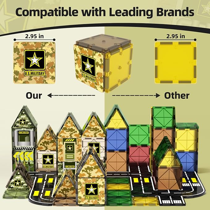 GobiDex Army Toys Magnetic Tiles Building Blocks Set for Kids Ages 3+ - Image 3