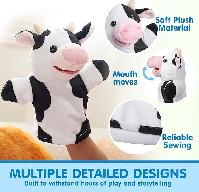 JOYIN 6Pcs Kids Hand Puppet Set with Working Mouth, Toddler Plush Toy Includes Pig, Sheep, Dairy Cow, Dog, Goat, and Horse for Show Theater, Birthday Gifts for Boys Girls, Gifts for Christmas