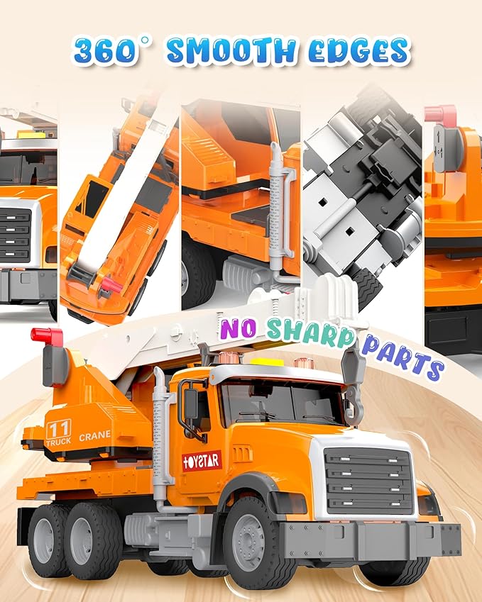 Kids Toys for 3 4 5 6 7 8 Years Old Boys, 15'' Large Construction Toy for Toddler, Crane Truck with Lights and Sounds for Boys Girls Birthday Gifts