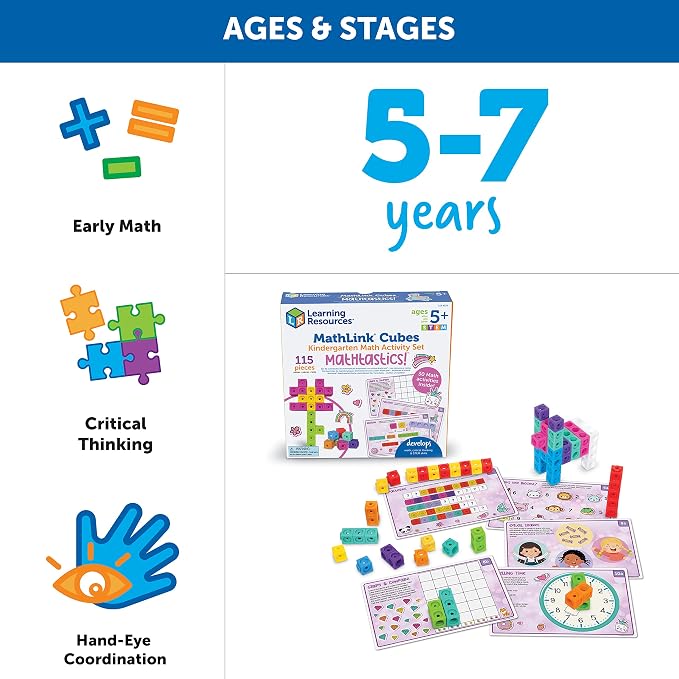 Learning Resources MathLink Cubes Kindergarten Math Activity Set Mathtastics! - Classroom Must Haves, Preschool Activities, Teacher School Supplies, Toddler Montessori Toys, Math Manipulatives - Image 6