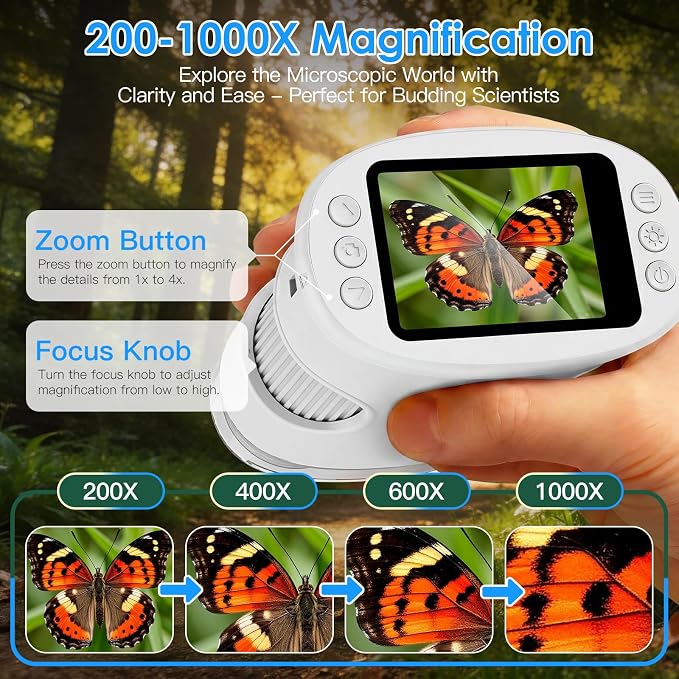 4K 1000X Handheld Digital Microscope for Kids with 2.0" IPS Screen(White) - Image 2