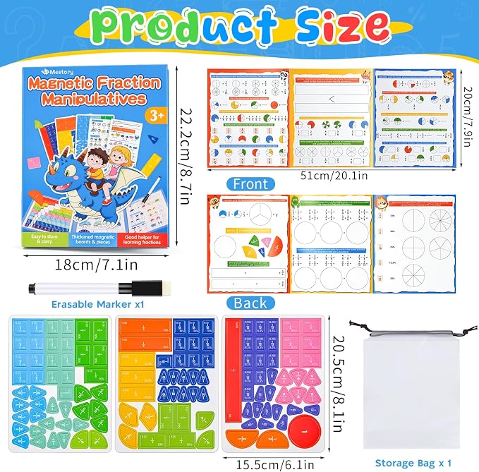 Meetory Magnetic Fraction Playbook - Magnetic Fraction Demonstration Book, Montessori Math Manipulatives Kit, Homeschool Classroom Fraction Puzzles and Games - Image 2