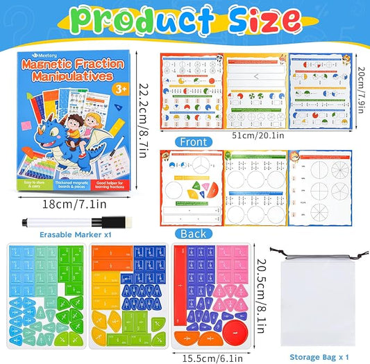 Meetory Magnetic Fraction Playbook - Magnetic Fraction Demonstration Book, Montessori Math Manipulatives Kit, Homeschool Classroom Fraction Puzzles and Games - Image 2