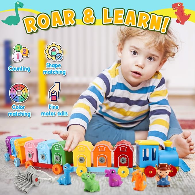 Toddler Montessori Learning Toys for 2 3 4 5 Year Old Boys, Kids Dinosaur Train Matching Toys with Locks & Keys | Counting & Sorting Trains Set, Preschool Toy Boy Girls Birthday Gifts Ages 2-4 3-5 - Image 2