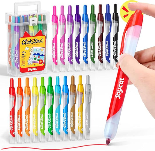JoyCat Click & Draw Washable Markers for kids with Retractable Tips,20 Colors Markers Set,retractable marker for Toddlers Kids, Ideal arts & crafts supplies,coloring markers,Holiday Gifts for Kid.
