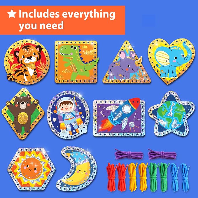 KRAFUN Space & Dino Holographic Lacing Cards Age 3+ |10 Projects - Image 2