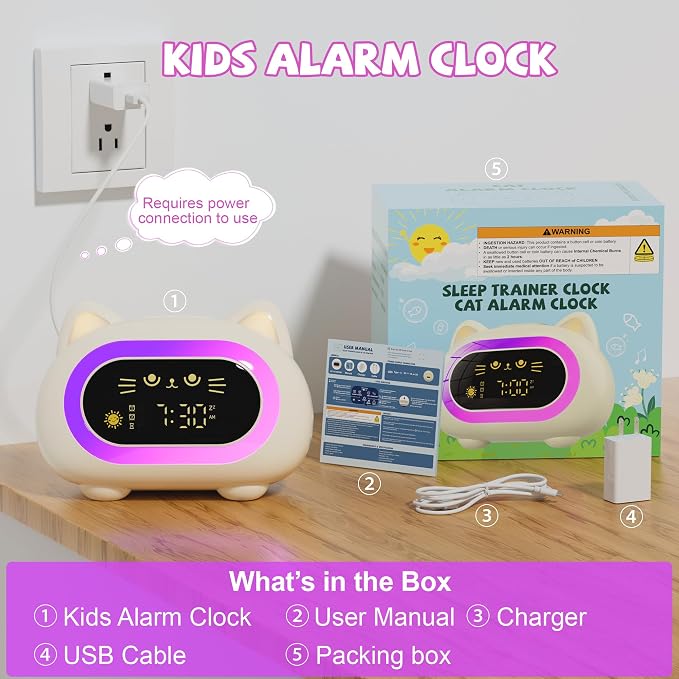 Honesorn Kids Alarm Clock Toddler Sleep Training Clock with 10 Night Lights - Image 7