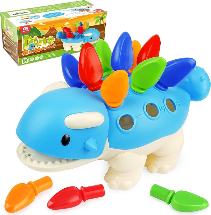 Coogam Dinosaur Fine Motor Skills Toy, The Ankylosaurus Toys 13 Pcs, Sorting Stacking Dinosaur Color Recognition Montessori Educational Gift Game for Year Toddler by Coogam