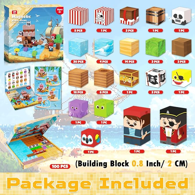 ToyUnited Magnetic Blocks - 100PCS Build Pirate-Ship World Set - Image 2