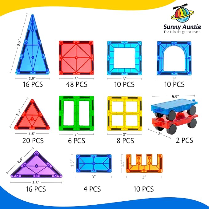 SUNNY AUNTIE Magnetic Tiles STEM Toys Building Set, Ages 3+ - 150 Pieces - Image 8