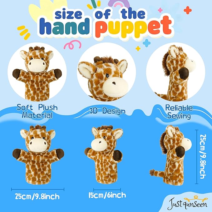 Soft Hand Puppet Large Safari Animal for Story Time Teaching Educational Toy Adult Hands Fit Washable Stuffed Long Neck Giraffe