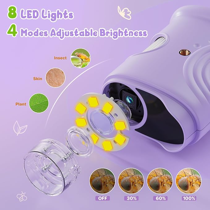 1000X Handheld Digital Microscope for Kids: Pocket Microscope with 2.0" IPS Screen - STEM Toys Birthday Gifts for Girls Boys - Portable Edu Science Kits Toddler Age 3-6 6-12 Purple - Image 5