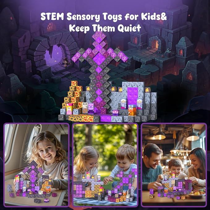 Magnetic Blocks—120PCS Magnet Toys for Kids, Magnetic Building Blocks Cubes, Montessori Sensory Stacking Magnets School STEM Toys Birthday Gifts for Boys&Girls Age 3+ Years Old (Volcanic) - Image 6