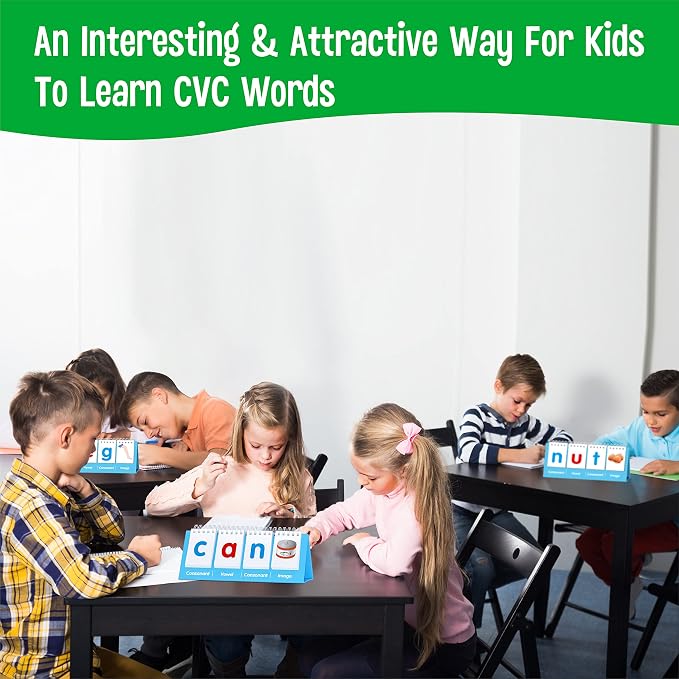 CVC Word Flip Chart - Double Sided 40 Short Vowel Word Flashcards, Freestanding, Educational Learning Tool for School Supplies - Image 7