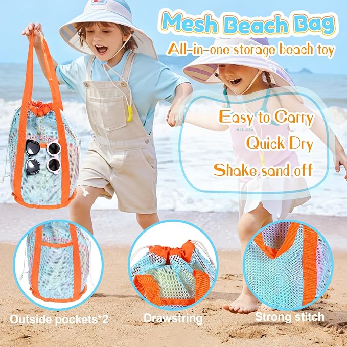Beach Sand Toys with 2-Pack Collapsible Buckets & Shovels for Kids - Image 6
