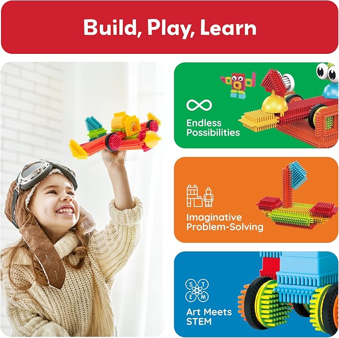 PicassoTiles 120pcs Hedgehog Interlocking Building Blocks Tiles Construction Toy Set Learning Playset STEAM Development Preschool Kindergarten Toy for Kids Age3+ PTB120 - Image 2