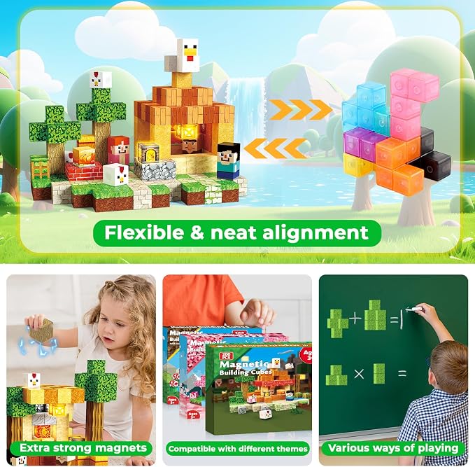 ToyUnited 200PCS Magnetic Blocks with Light-Up Blocks, Magnet Building Blocks, Stacking Magent Cubes, STEM Montessori Educational Sensory Toys for Boys & Girls Ages 3-12 Birthday Gifts - Image 5