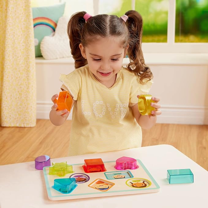 B. toys Toddler Puzzle, Peek & Explore Shapes and Emotions Wood - Image 2