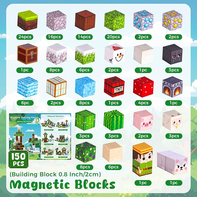 3 otters 150PCS Magnetic Blocks, with a Storage Bag, Forest Explorer - Image 7