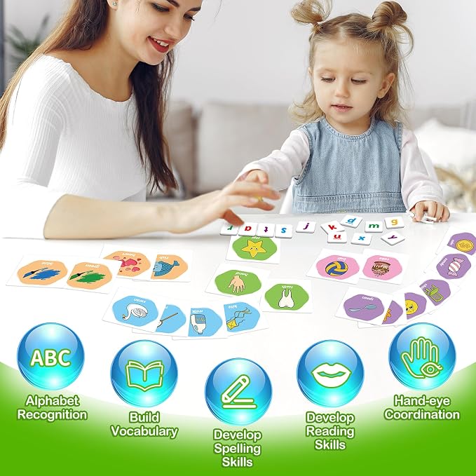 Kasfalci First Word Games,Magnetic Letters & Flash Cards,Phonics Games,Alphabet Learning Toys, Refrigerator Fridge ABC Magnets for Kids 3+,Speech Therapy Toys for Preschool Classroom - Image 5