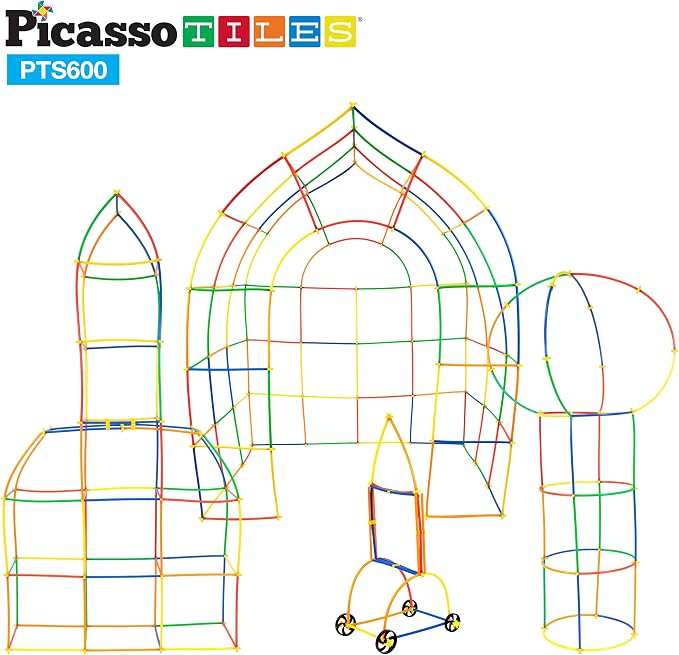 PicassoTiles 600pc Construction Toy Straw Building Set Children STEM Learning Interlocking Building Toys Creative Straw Connecting Builder Kits Early Education Kit for Kids Boys & Girls Ages 3+ PTS600 - Image 7