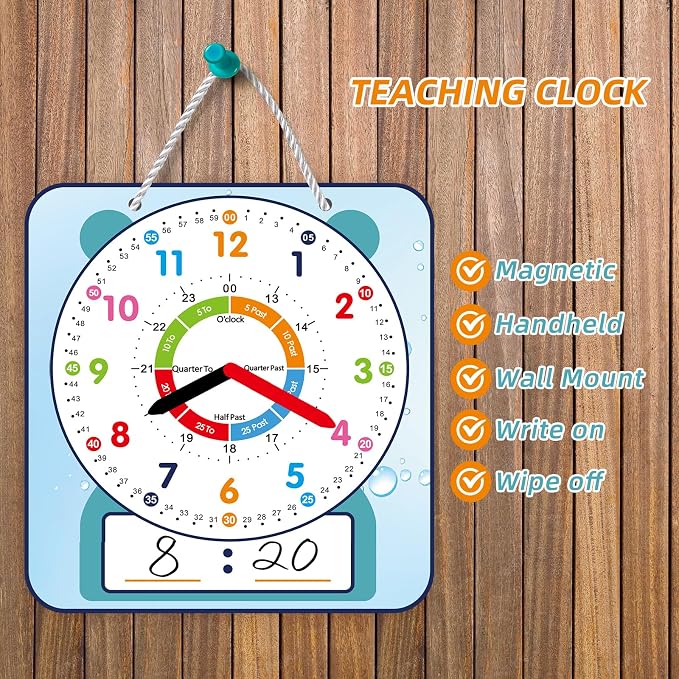 ANCOMEDO Large 12" Magnetic Writable Dry Erase Teaching Clock,Teaching Demonstration Clock for Kids Learning Time with Cute Style for Home School Classroom Supplies(12" x 11") - Image 2
