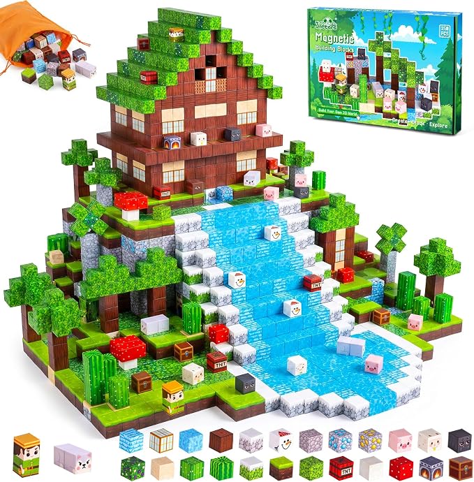 3 otters 150PCS Magnetic Blocks, with a Storage Bag, Forest Explorer by 3otters