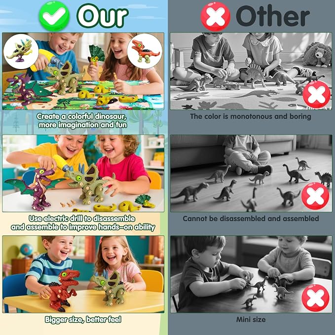 Take Aprts Dinosaur Toys for Kids Age 3 4 5 6 7 Boys with Electric Drill & Play Mat STEM Toys DIY Learning Educational Toy Ideal Birthday Christmas Easter - Image 2