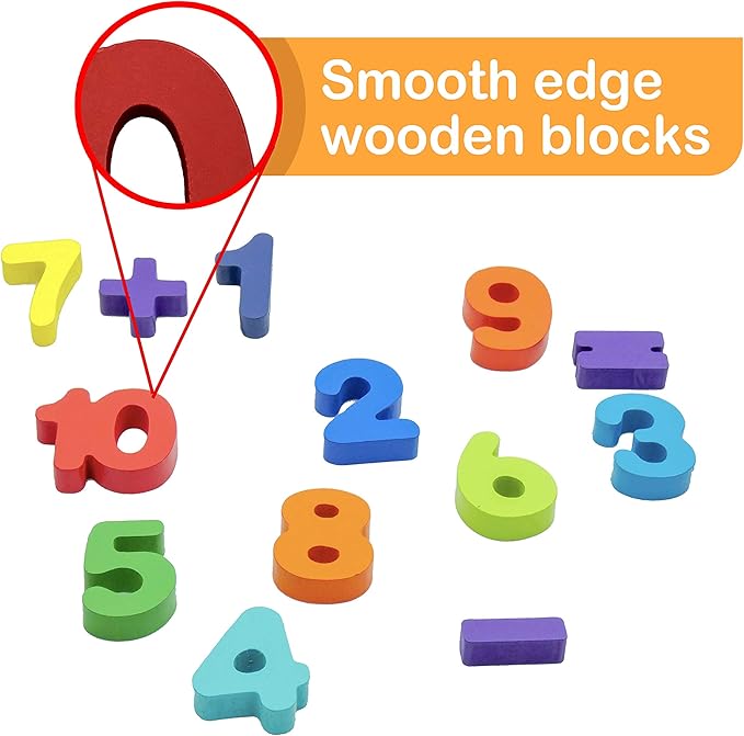 Skoolzy Rainbow Wooden Numbers Puzzle 13 Piece Set - Kids Can Learn Addition Subtraction Educational Counting Math Montessori Toys for Toddlers Preschool Wood Toy Learning Blocks for Kids Ages 3+