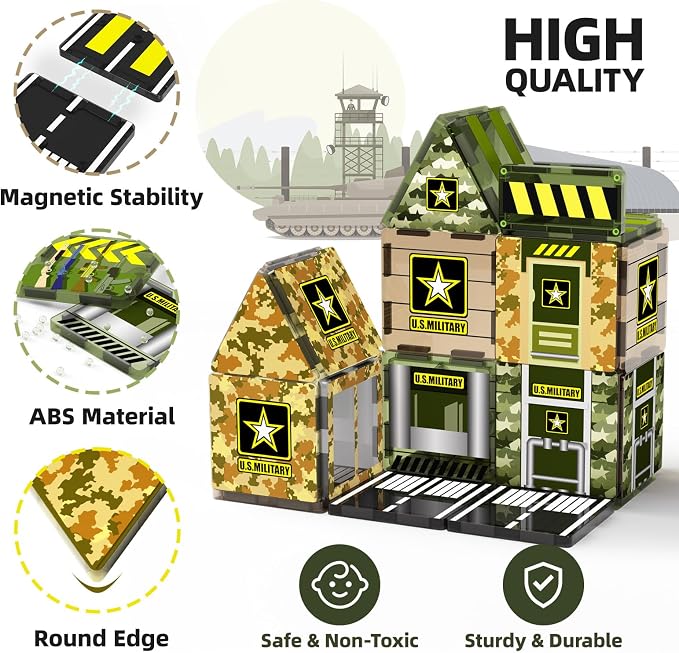 GobiDex Army Toys Magnetic Tiles Building Blocks Set for Kids Ages 3+ - Image 5