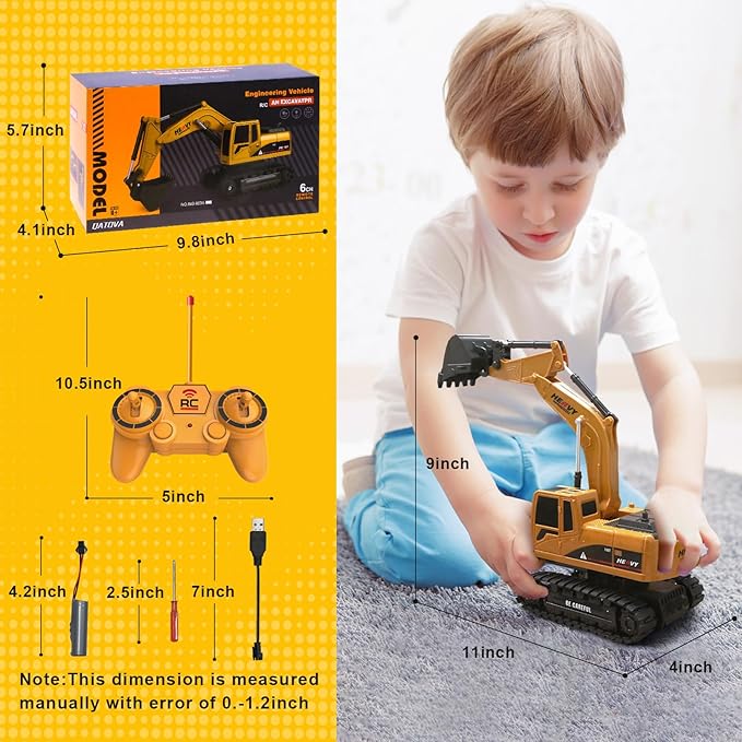 Construction Excavator - Toy Engineering Digger Truck, Remote Control Rechargable Hydraulic Car for 6 7 8 9 Year Old Boys Girls, Educational Birthday Gifts for Kids 3 4 5 Years Old
