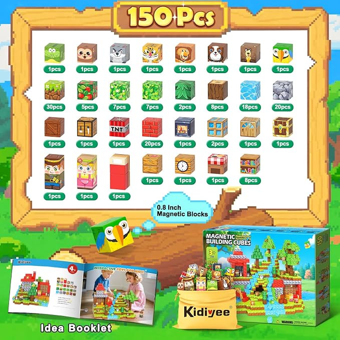150PCS Magnetic Blocks - Mine Magnet World Forest Animal Set, Magnet Toys Games for Kids Ages 4-6 6-8 8-12, Magnetic Building Blocks for Boys & Girls, STEM Montessori Sensory Toys for Kids Ages 3+ - Image 5