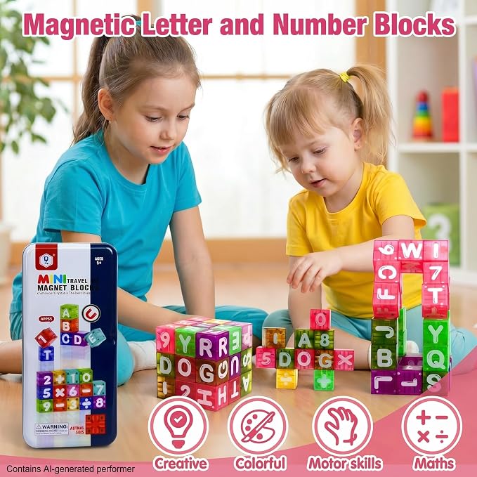 Magnetic Alphabet Blocks Letters Numbers 40pcs Travel STEM Kids 3-8 - Image 3
