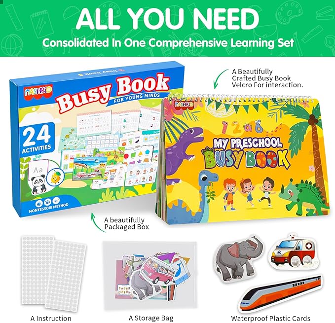 Busy Book for Toddlers 3-5, Montessori Preschool Learning Book, 24 Themes - Image 4