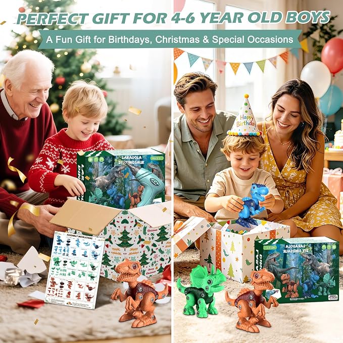 Take-Apart Dinosaur Toys for Boy 4-6: 85 Piece 3 Pack Dino & Electric Drill - Image 6