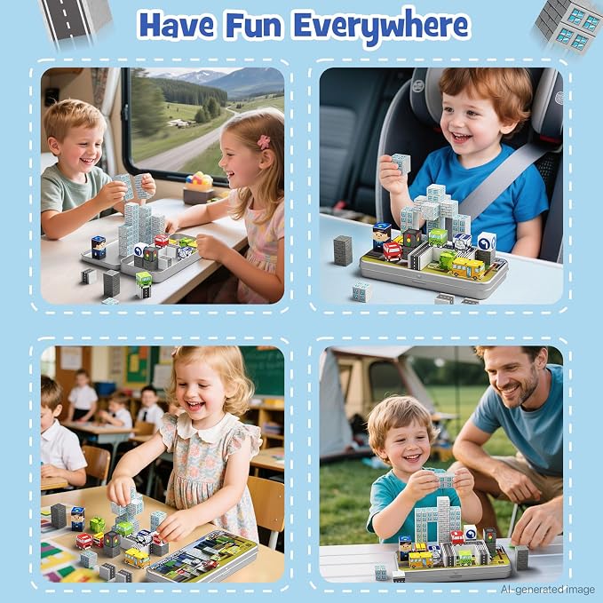 City Traffic Magnetic Blocks Set Travel Toys with Carrying Case - Image 6