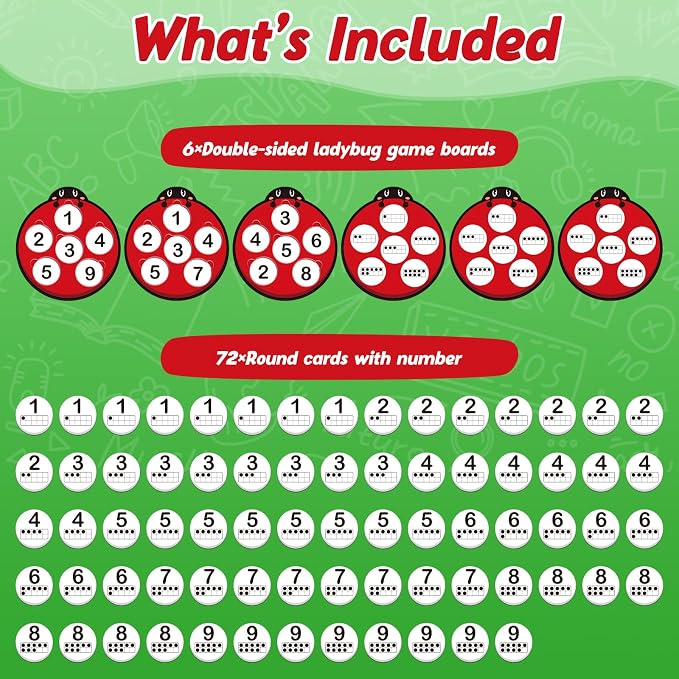 Kasfalci Number Games for Kids Toddlers,Ten Frame Set,Math Games,Math Manipulative,Addition & Subtraction Flash Cards,Ladybug Counting Toys,Matching Board Games,Preschool Classroom Must Haves - Image 6