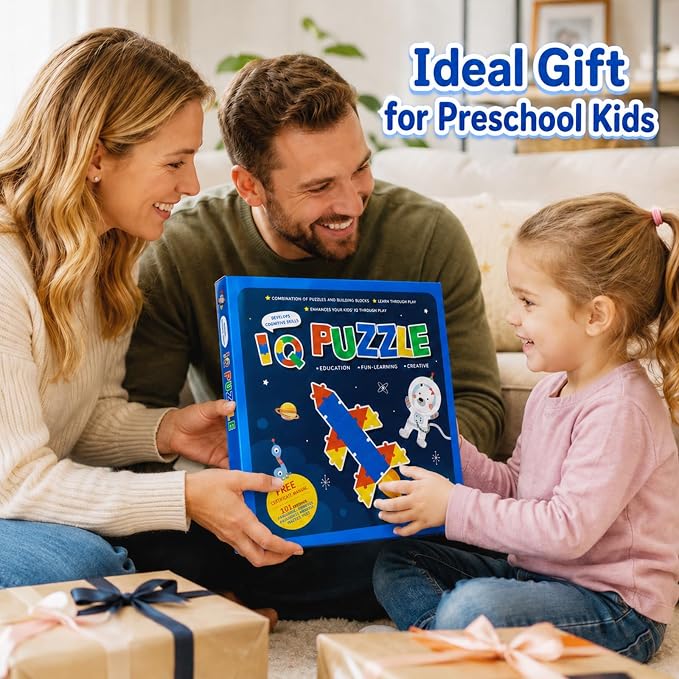 PRE-WORLD Pattern Blocks, 30 Pcs Interlocking Geometric Puzzle Kids 3+,IQ Puzzle Book, 101 Patterns, Non-Toxic Plastic, Math & Geometry Learning, Portable Storage for Home, Travel, Classroom - Image 9