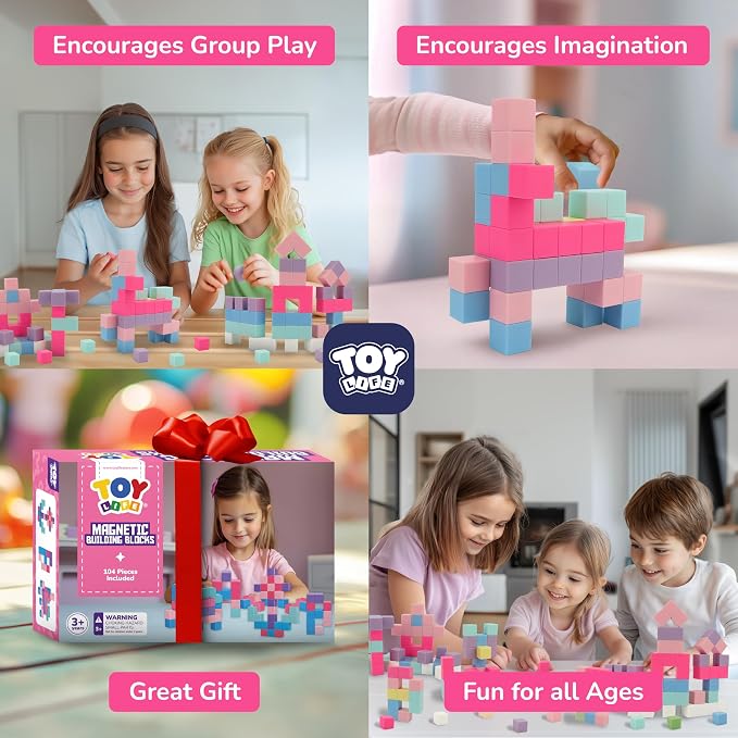 TOY Life Pastel Magnetic Blocks, 104-Piece STEM Set, Ages 3-8 - Image 5